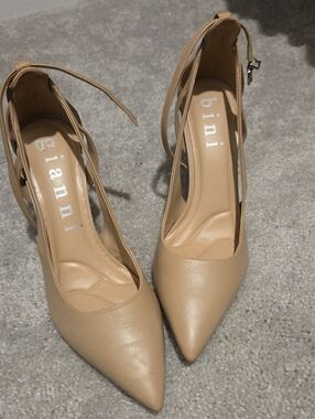 Gianni Bini Beige Pointed-Toe Ankle-Strap Pumps